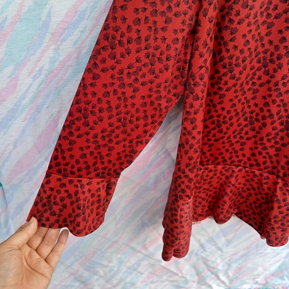 Red Alfred Sung XXL Blouse with leaf pattern - Picture 2 of 7